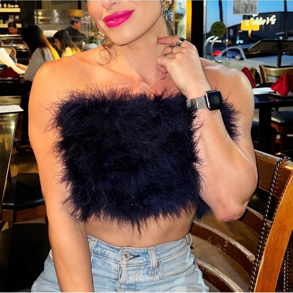 Navy Blue Feathered Tube Top